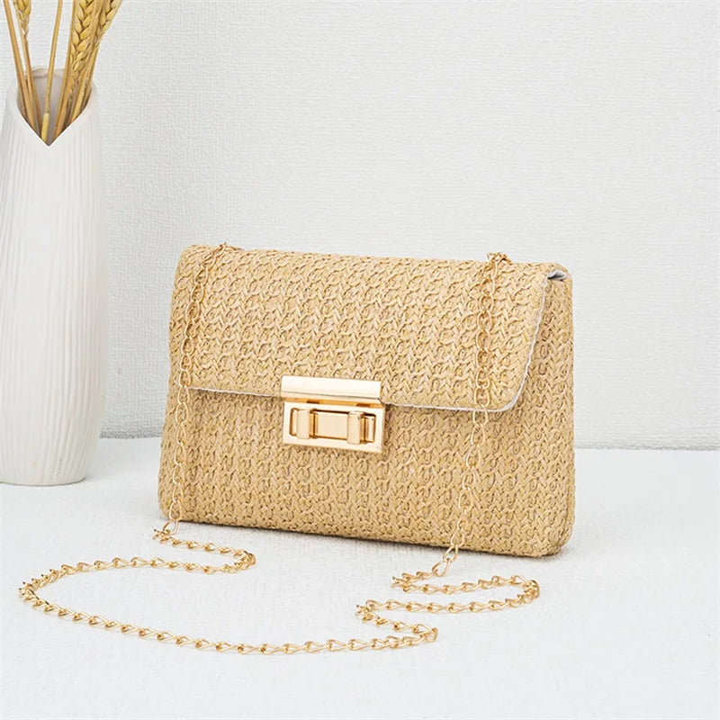 Chain Shoulder Straw Crossbody Bag