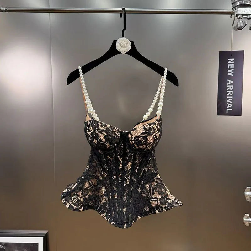KUCLUT 2026 Spring New Items Pearl Strap Puff Strap Camisole Slim Fit Lace
