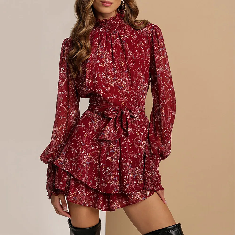 Chiffon Ruffles Floral Print Dresses
