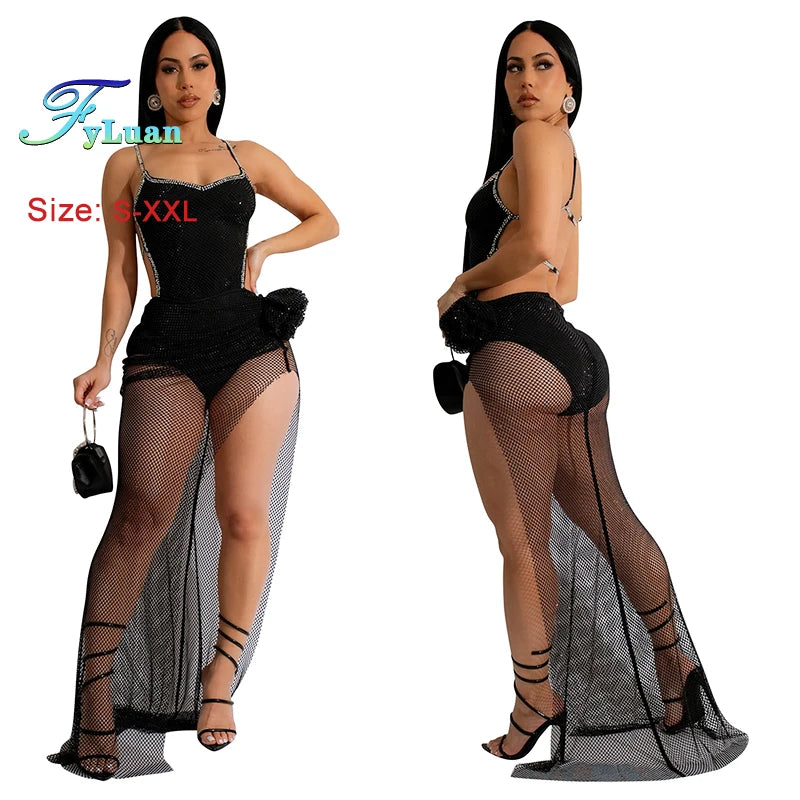 Luxury New Sexy Women’s Skinny High Split Backless Rhinestone