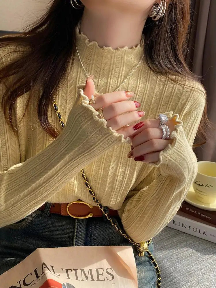 Ruched Turtleneck Pullover Sweater for Women