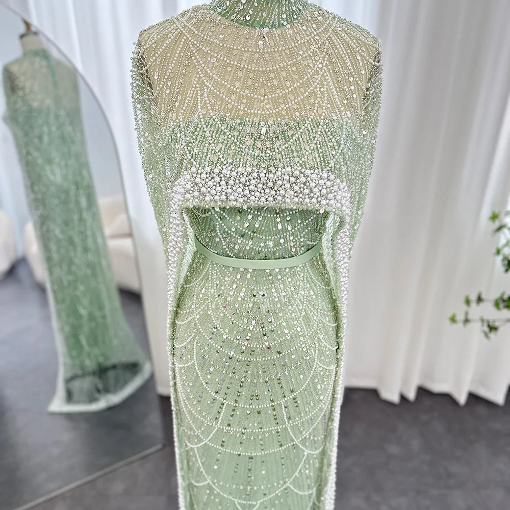 Sharon Said Luxury Pearls Dubai Champagne Evening Dresses