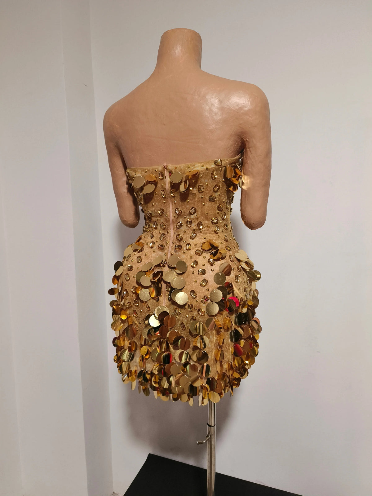 Sparkly Strapless Gold SequinRhinestone Bodycon Mini Dress Wome