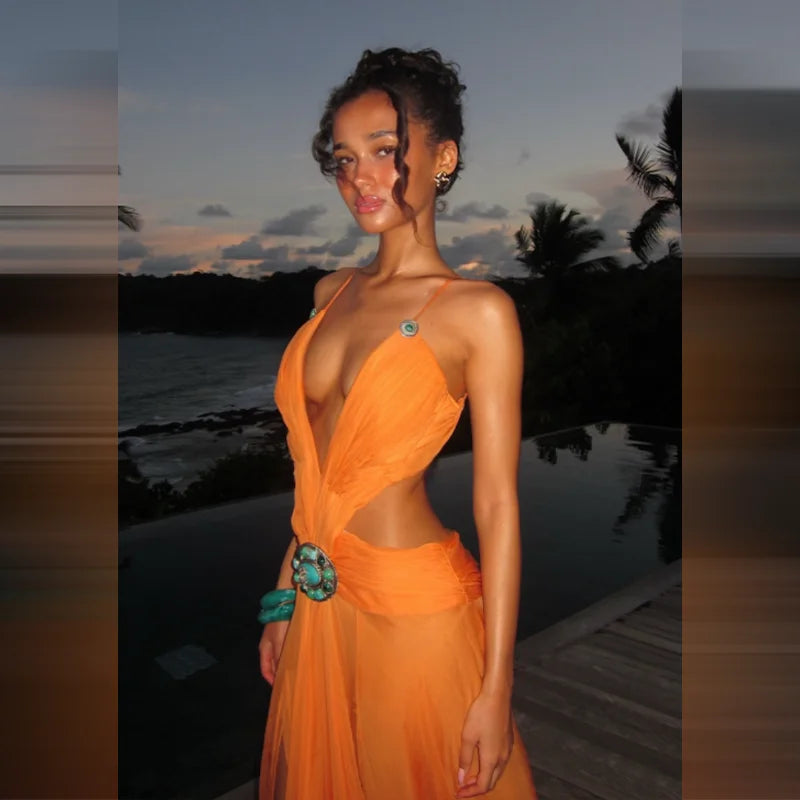 Formal Party Vestido New Luxury Orange Chiffon Evening Gown