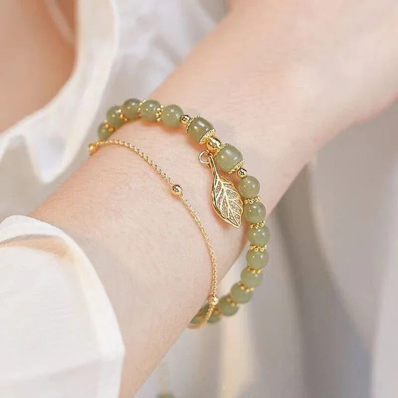 Green Jade Gold Leaf Bangle