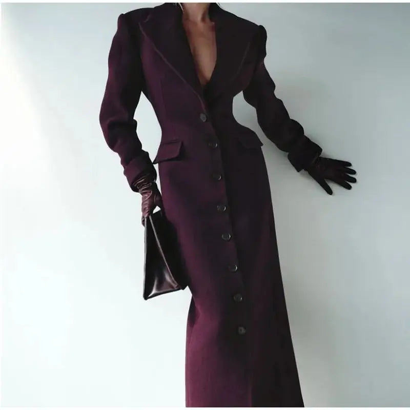 2025 Spring Wool Blazer with Elegant Collar and High Waist - Long Style Wool Coat