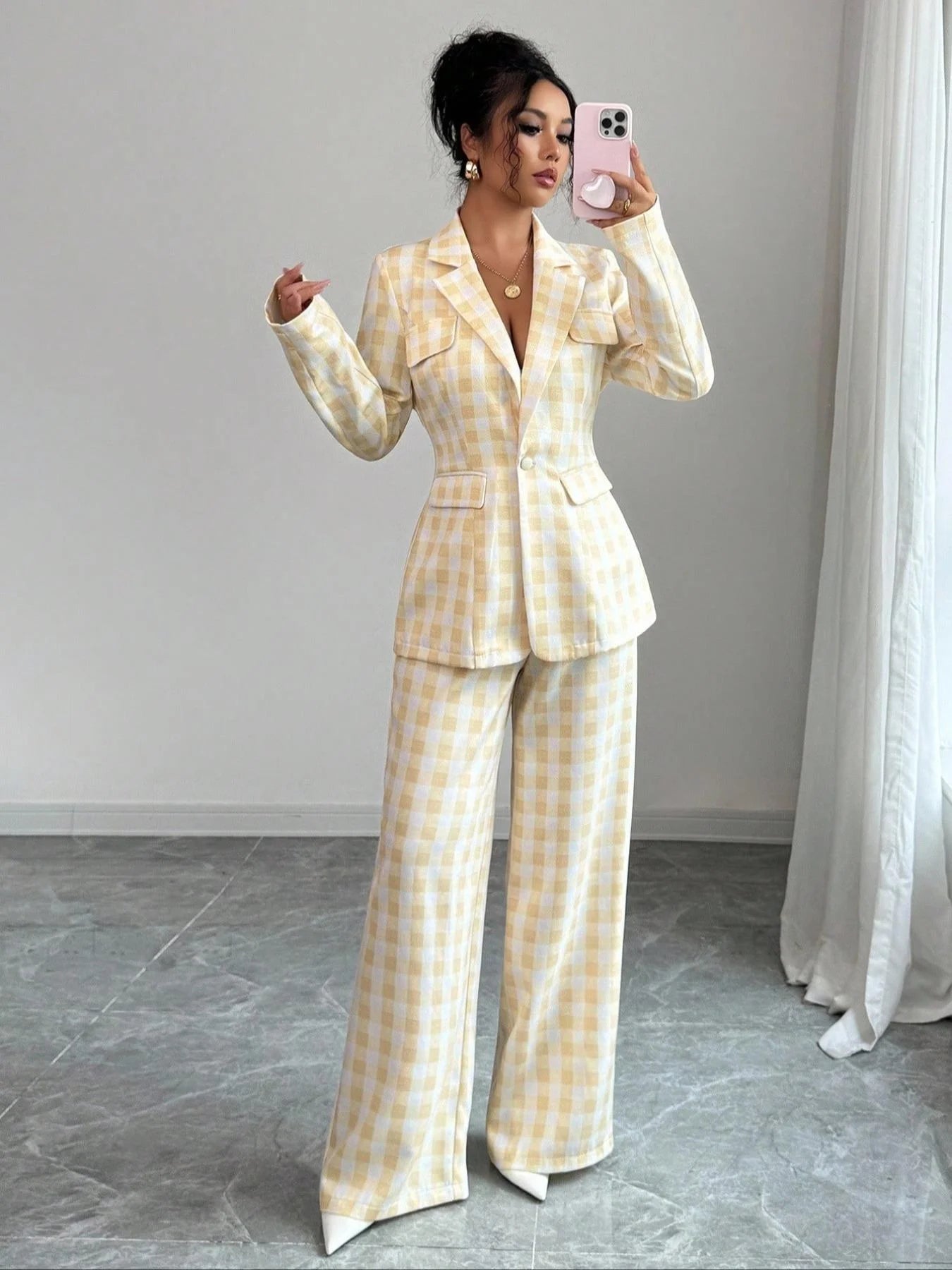 Women's Casual Business Suit Set Two-Piece, Regular Fit Woven Fabric, Plain Design for Fall & Winter Seasons