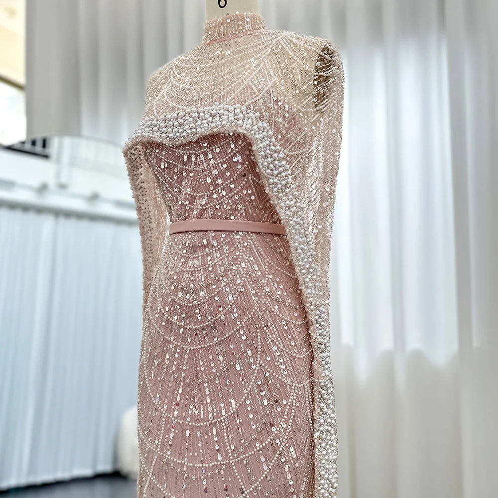 Sharon Said Luxury Pearls Dubai Champagne Evening Dresses