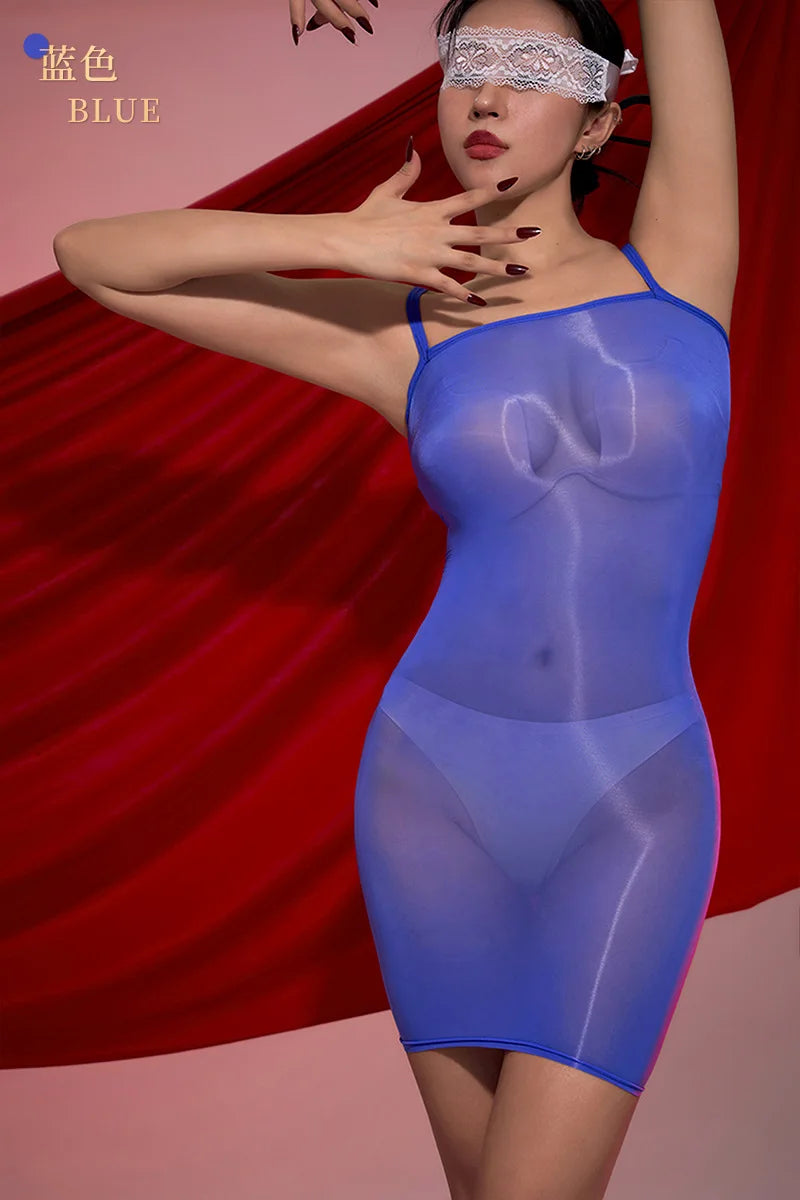 Sexy Women gloss dresses see through Sleeping clothes skirts Oily Shining Tight Short skirt