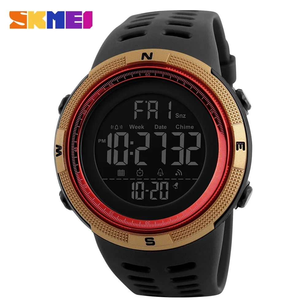 Men's Military Watch, Waterproof Digital Sports Alarm Backlit Classic Watch, Black Gold Red