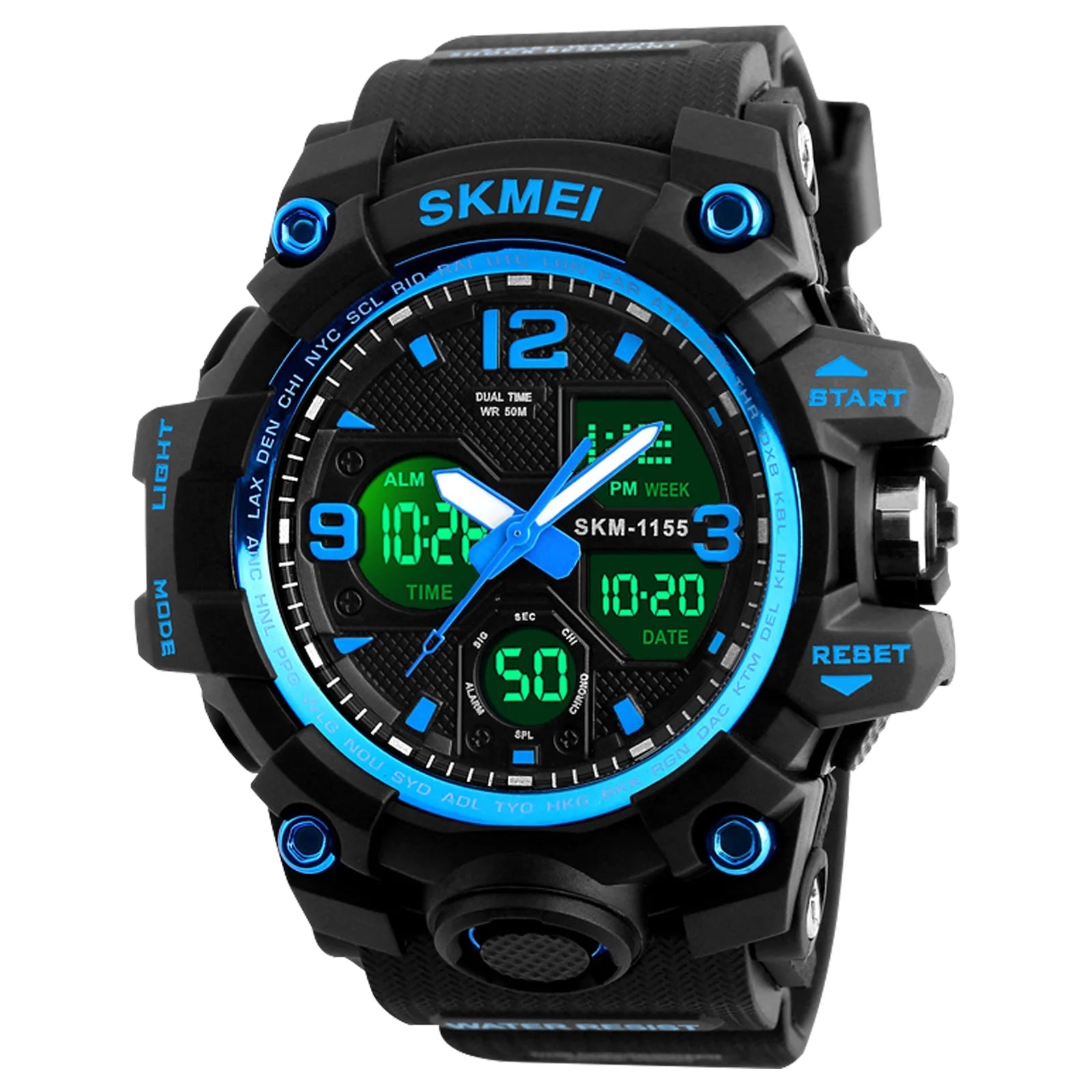 SKMEI Men's Wrist Watch,Large Face Military Waterproof Watches for Men with Stopwatch Alarm LED Back Light Sports Watch, Blue