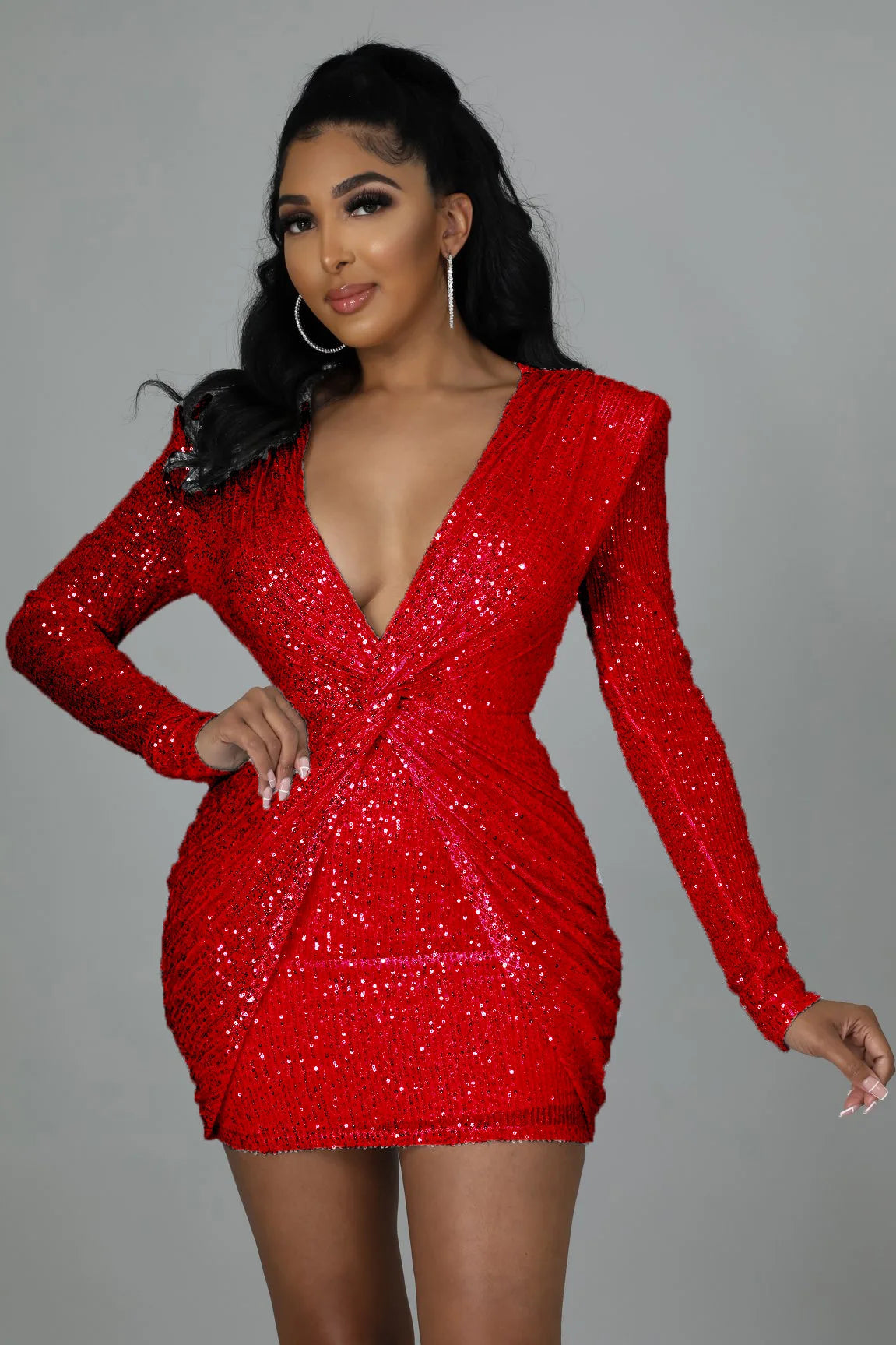 Elegant Party Dresses for Women 2025 Sequin V-neck Pleated Slim Sexy Dress