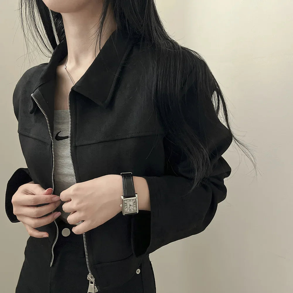 Korean Chic Suede Zipper Jacket