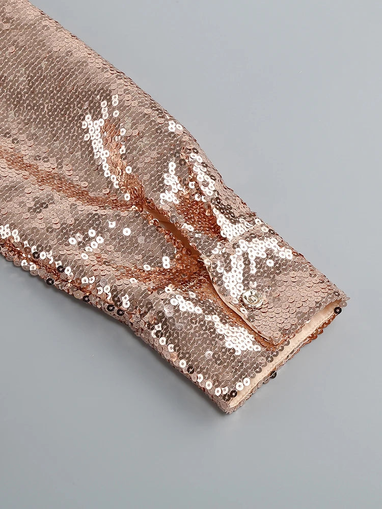 Autumn Women Sequins Two Piece Set Sexy Gold Long Sleeve