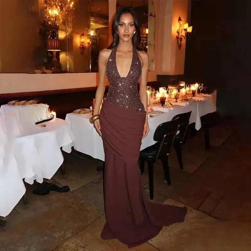 Townlike Slim Bodycon Maxi Long Dress Women Halter