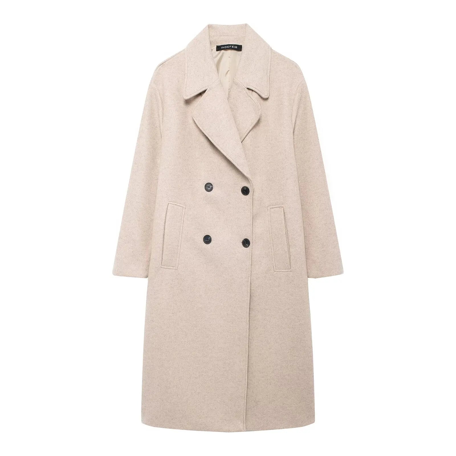 Winter Coat For Women 2024 Solid Lapel Double Breasted Long