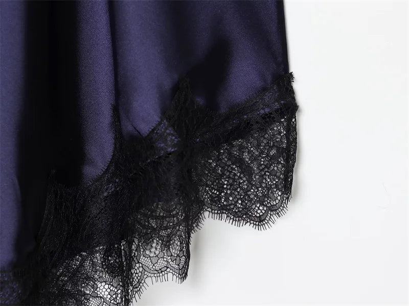 Women's Dress 2025 New Fashion Sexy Satin Texture Asymmetrical Slip Dresses for Women Lace Trim Chic Ladies Dress