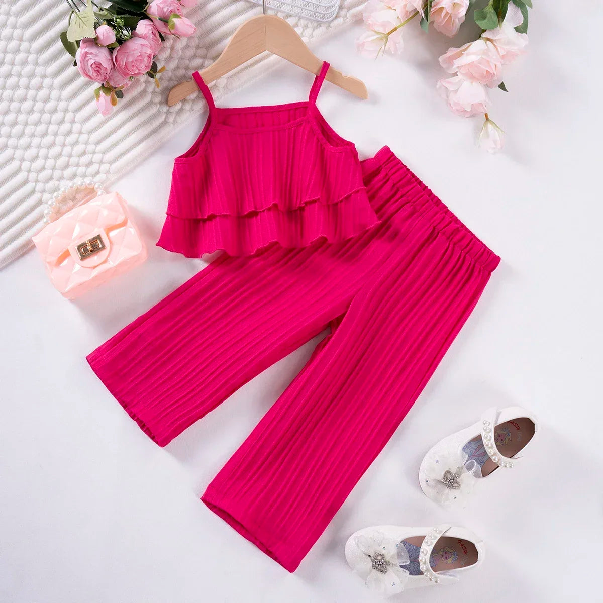 Toddler Girl Ruffle Top & Wide Leg Pants Set
