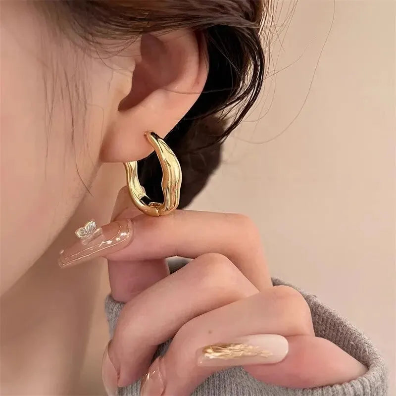 Gold Metallic Geometric Hoop Earrings