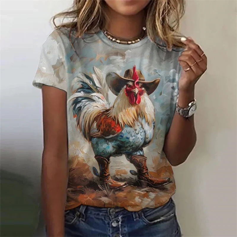 Cartoon Chicken 3D Print Oversized T-Shirt