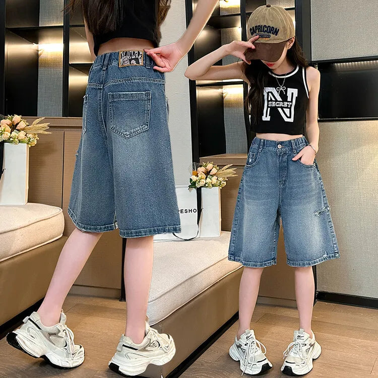 Girls' Denim Knee-Length Shorts