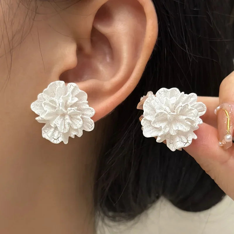 Big White Flower Stud Earrings