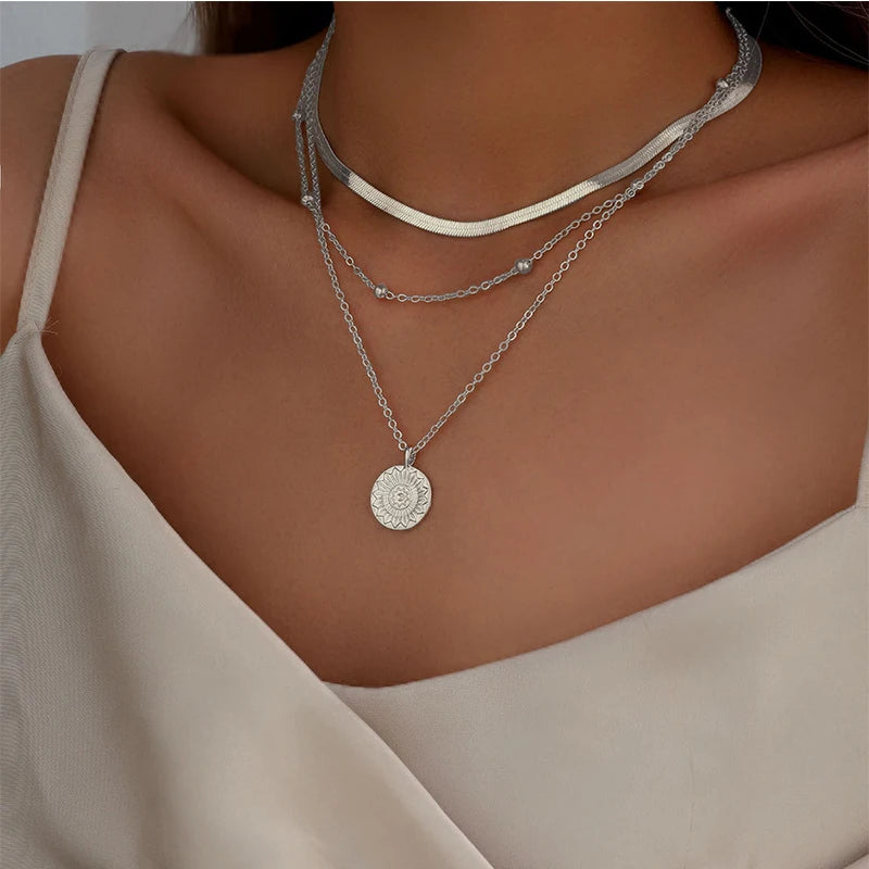 Three-Layer Coin Disc Pendant Necklace