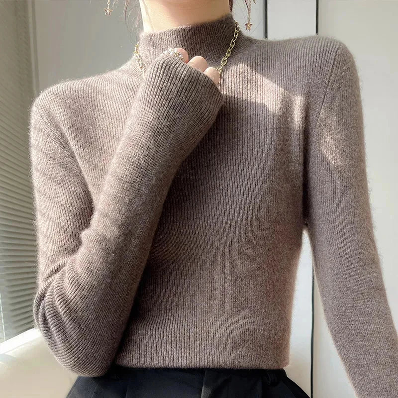 MEXZT Women's Solid Half Turtleneck Sweater