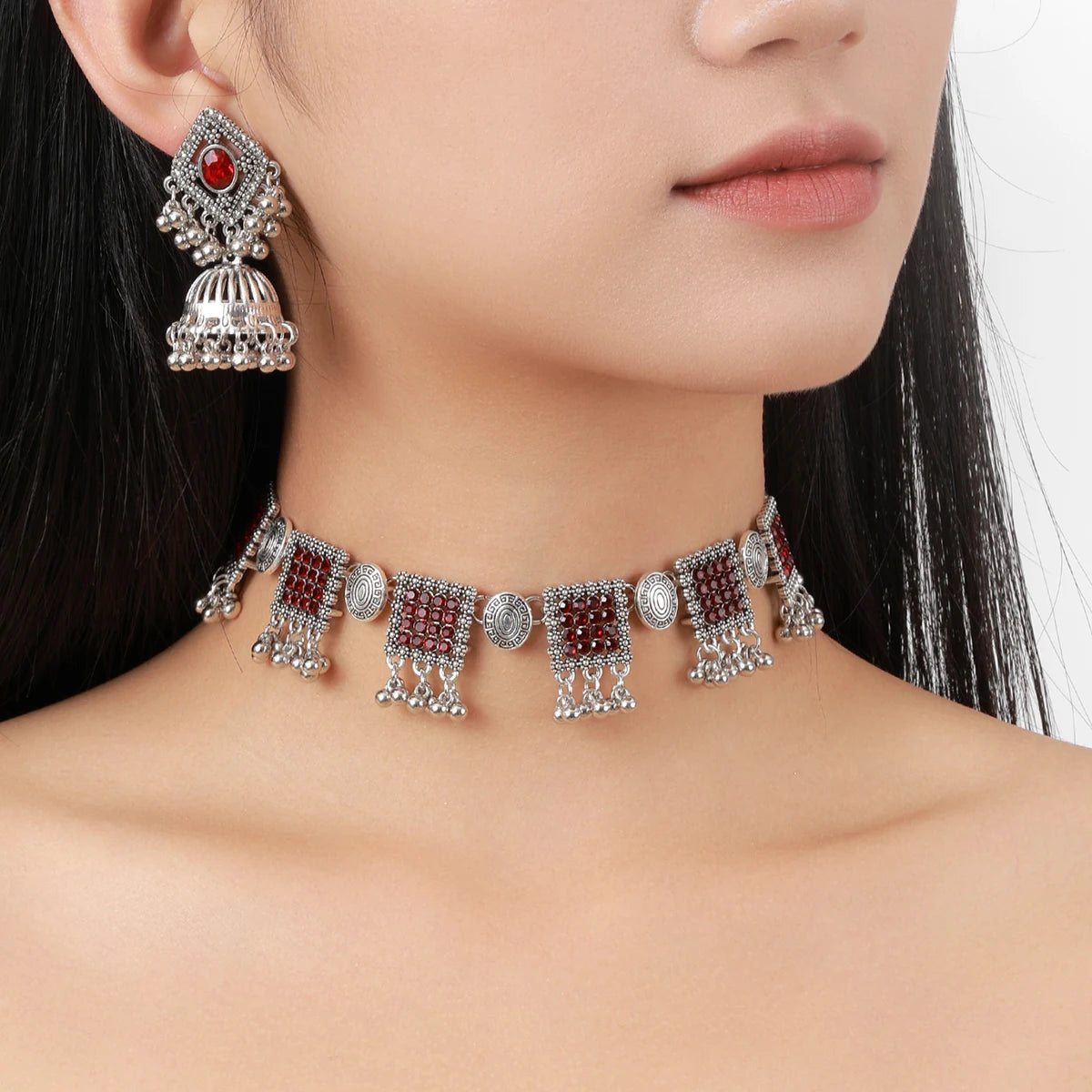 Vintage Square Geometric Crystal Jewelry Set