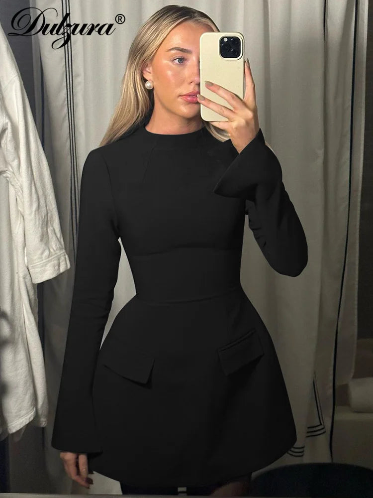 Dulzura Long Sleeves Zipper Bodycon Mini Dress With Pocket