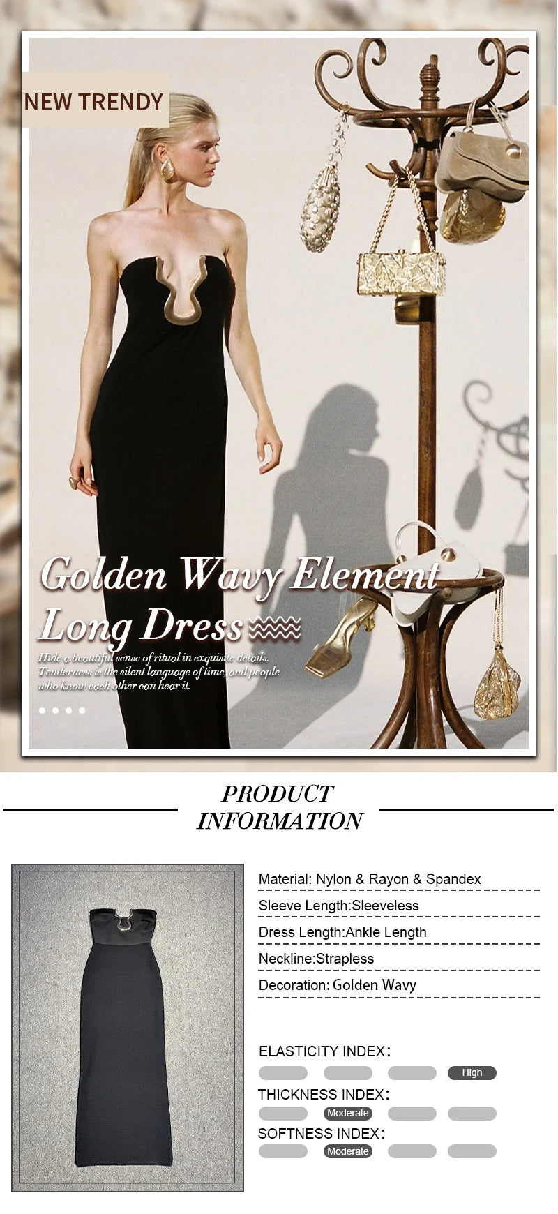 Elegant Strapless Black Long Bandage Dress