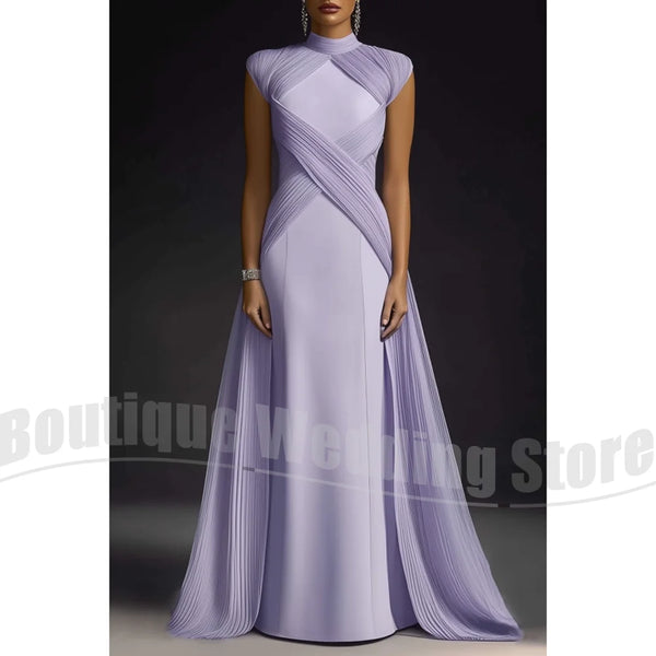 Evening Dresses for Women Fashion Pleated Draped Prom Gowns Slim Elegant High Collar Sleeveless Floor Length Party Dresses