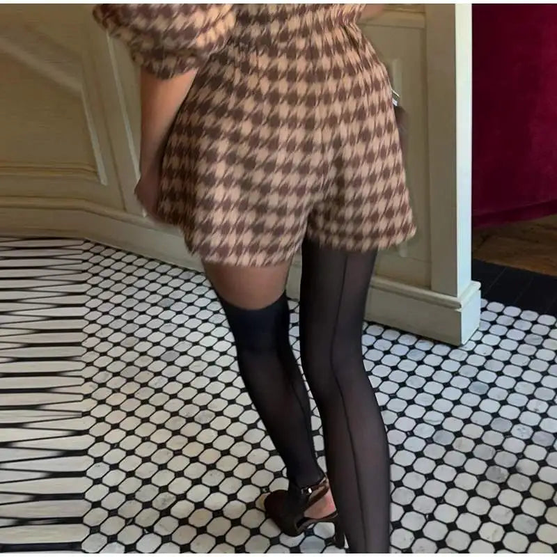 2025 Spring Retro Plaid Women Sets Casual Chic Full Sleeve