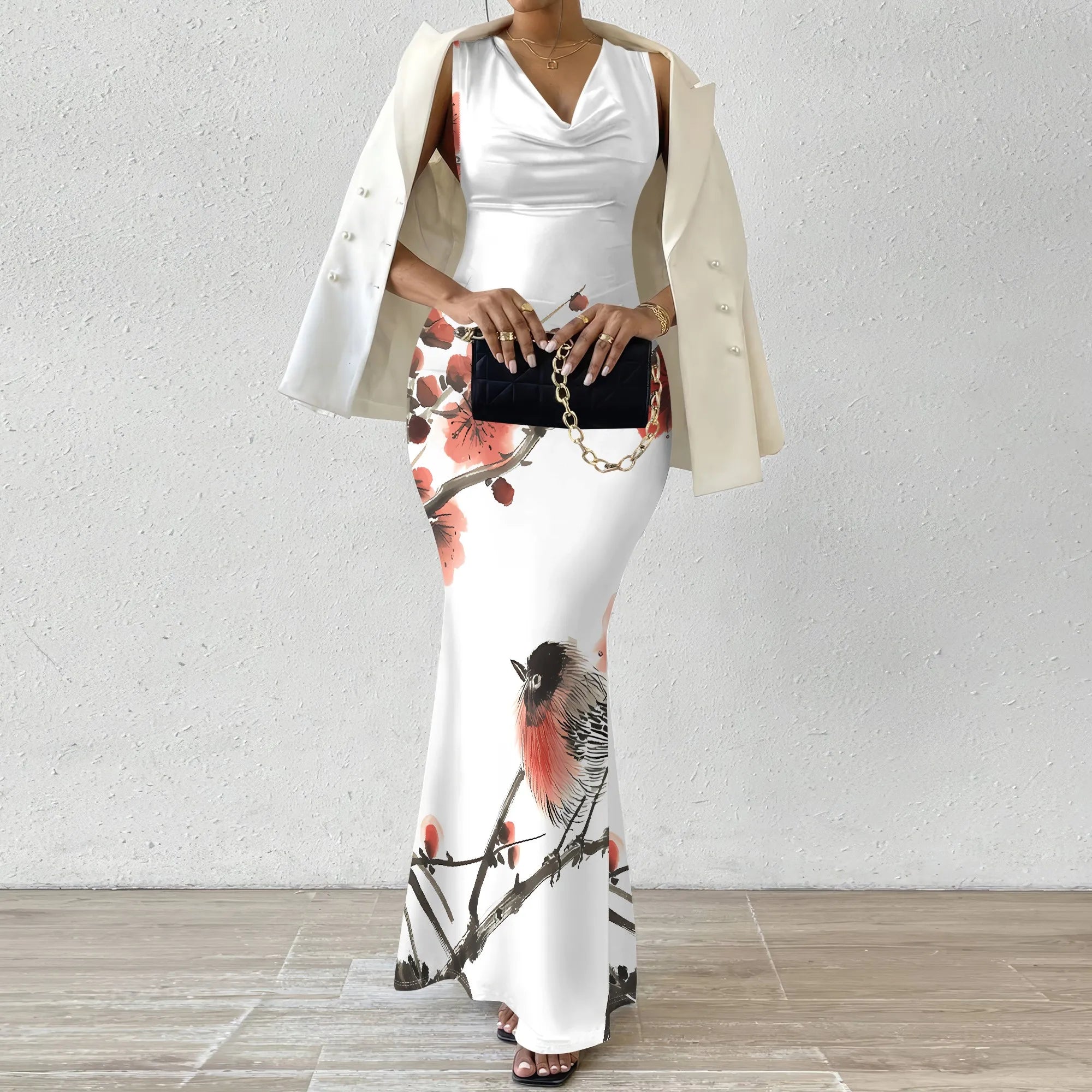 Womens Sexy Casual Dresses Colorful Geometric Off-Shoulder Maxi Dress  Artistic Party Evening Resortwear Swing Neck Dress