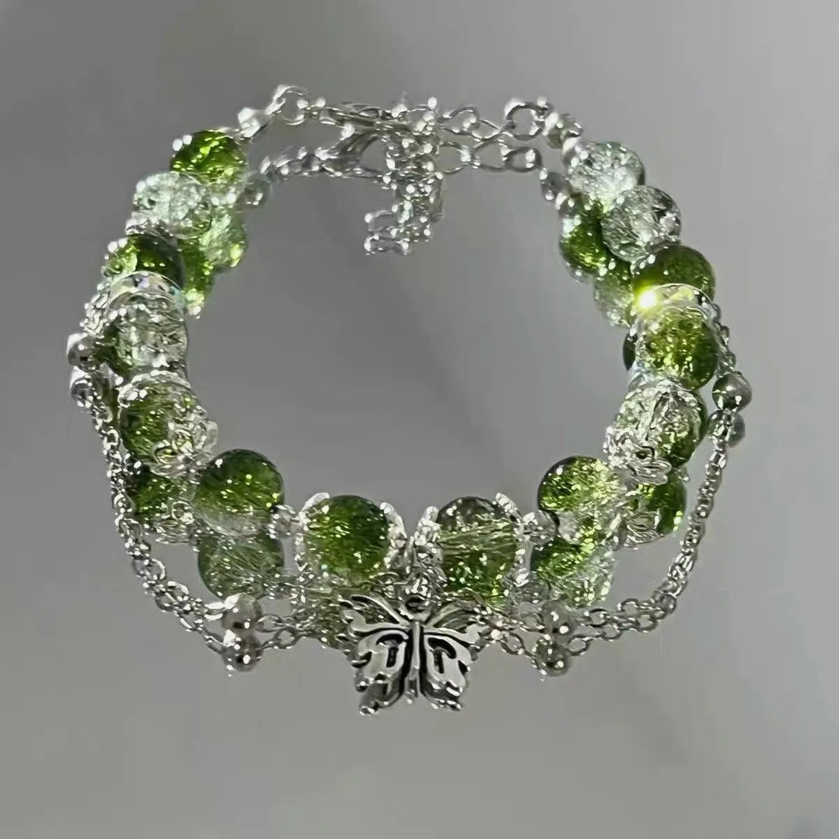 Fairy Butterfly Green Bead Tassel Bracelet