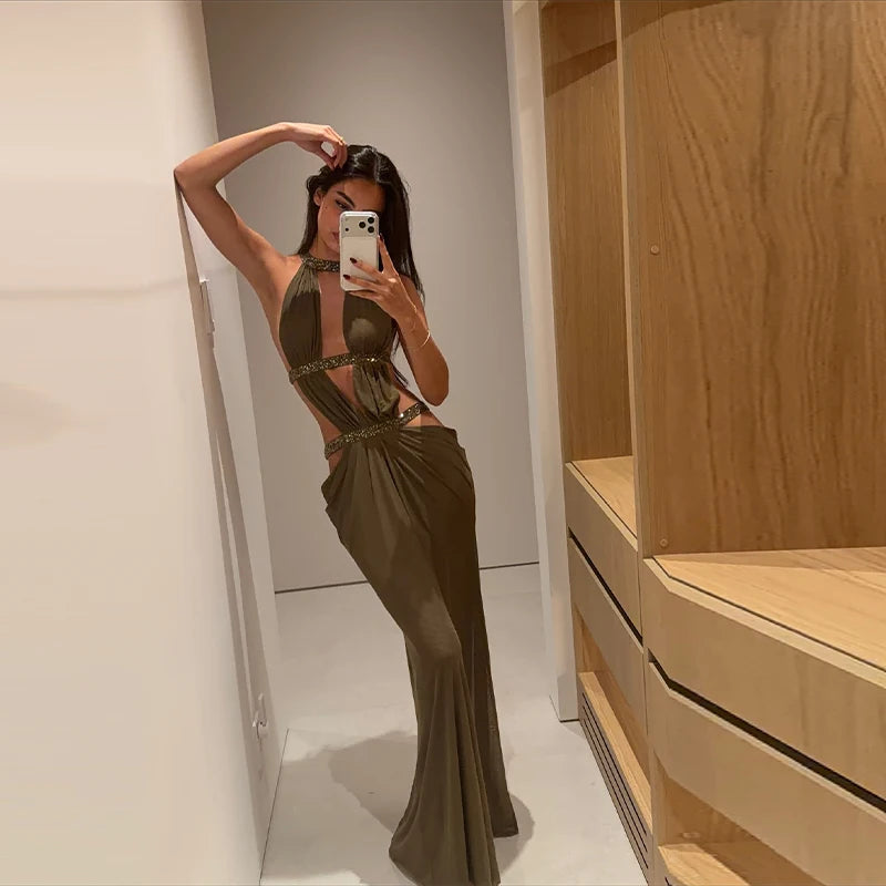 Women's Elegant Shaping Long Vistidos Simple Sexy Chic Back Hollow Design