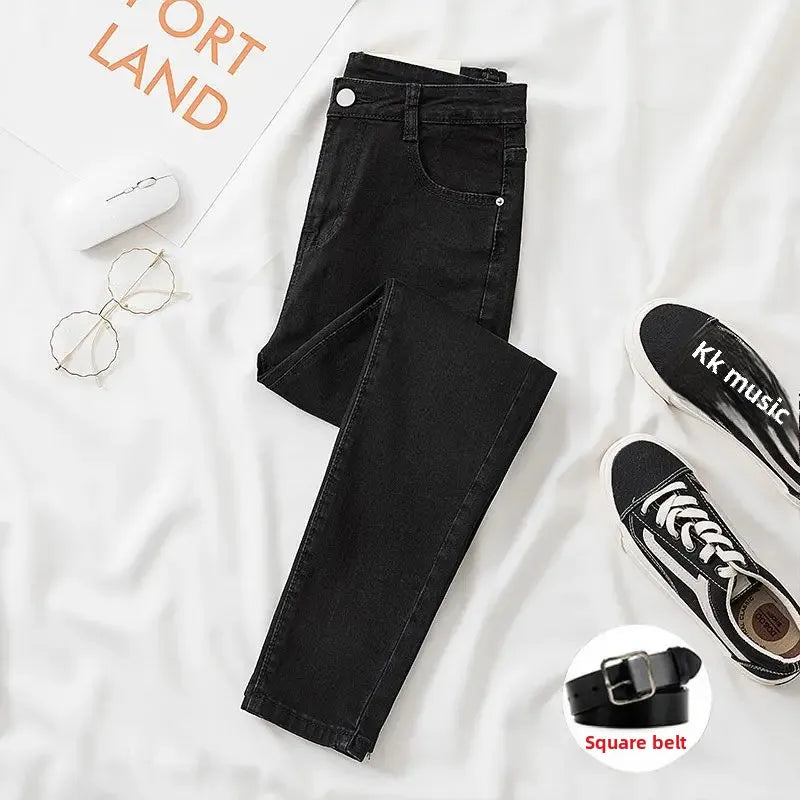 Black Grey Slimming Cropped Jeans