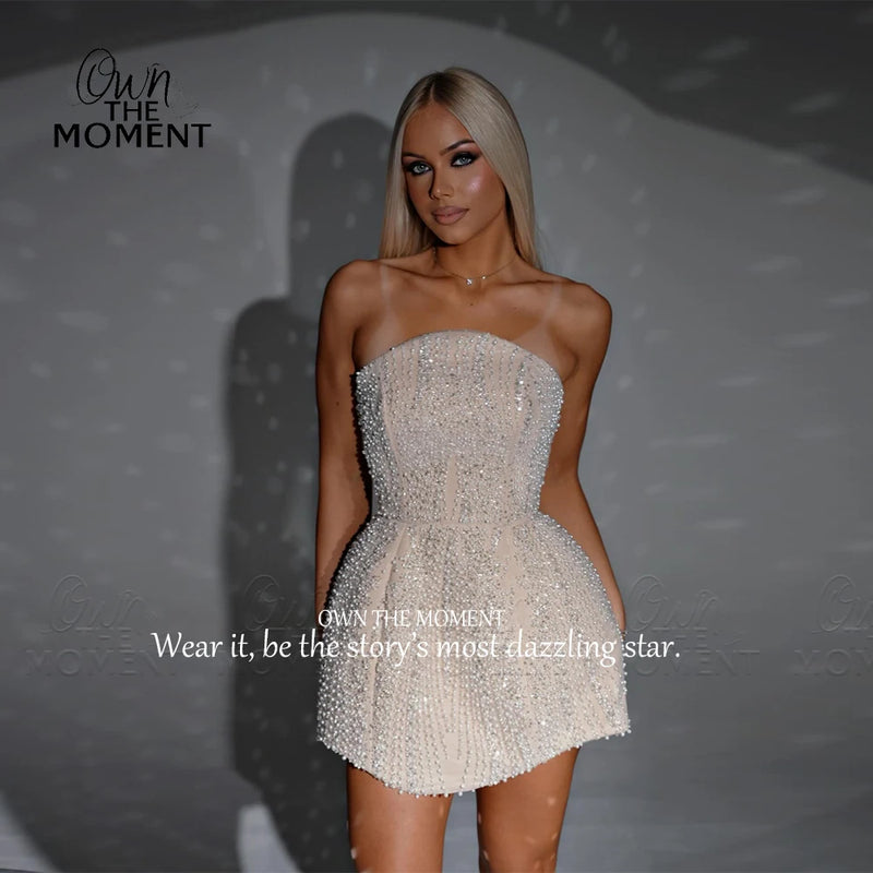 OTM Fashionable Strapless Mini Cocktail Dresses with Sleeveless Sheath