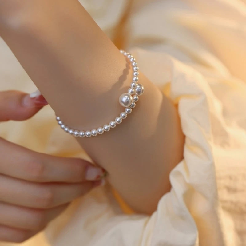French Vintage Pearl Acrylic Ball Cuff Bracelet