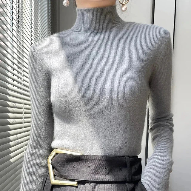 MEXZT Women's Solid Half Turtleneck Sweater