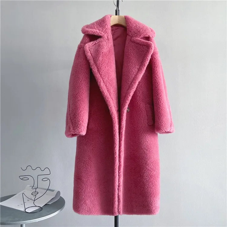 Winter Jacket Women Long Coat  Wool Woven Fabric Thick Warm
