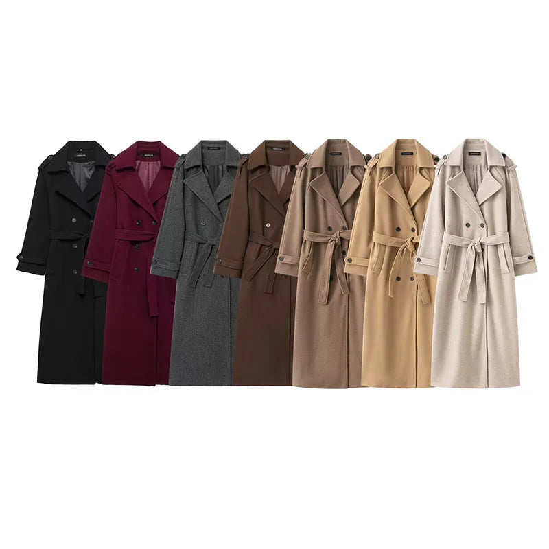 HH Women Fashion Lapel Double-breasted Pocket Belte