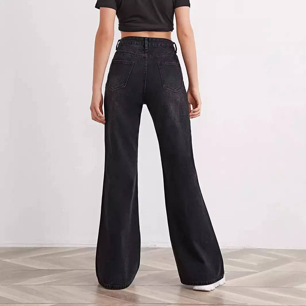 High Waist Straight Leg Bell Bottom Jeans