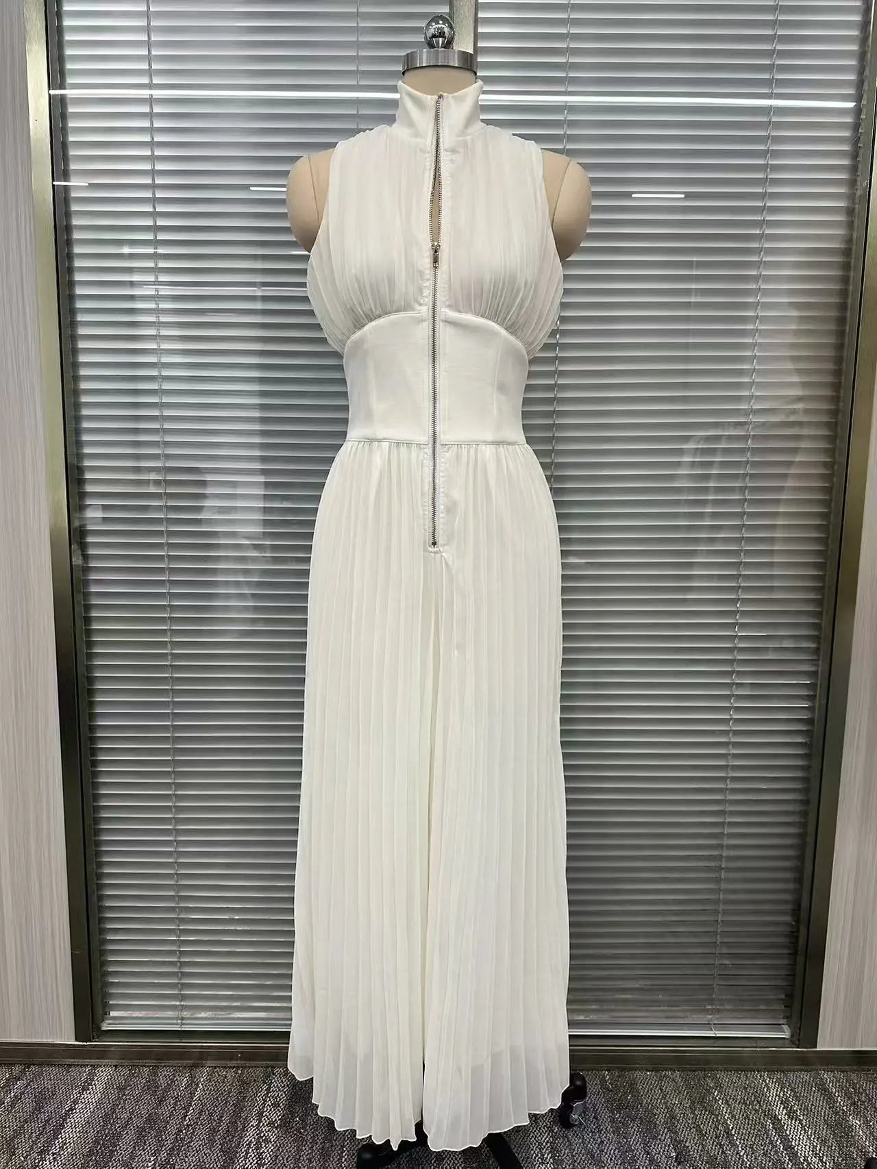 Spring Summer Women White Ruched Halter Jumpsuit