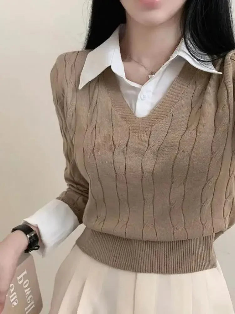 Fashion Winter V-Neck Knitted Pullover for Women