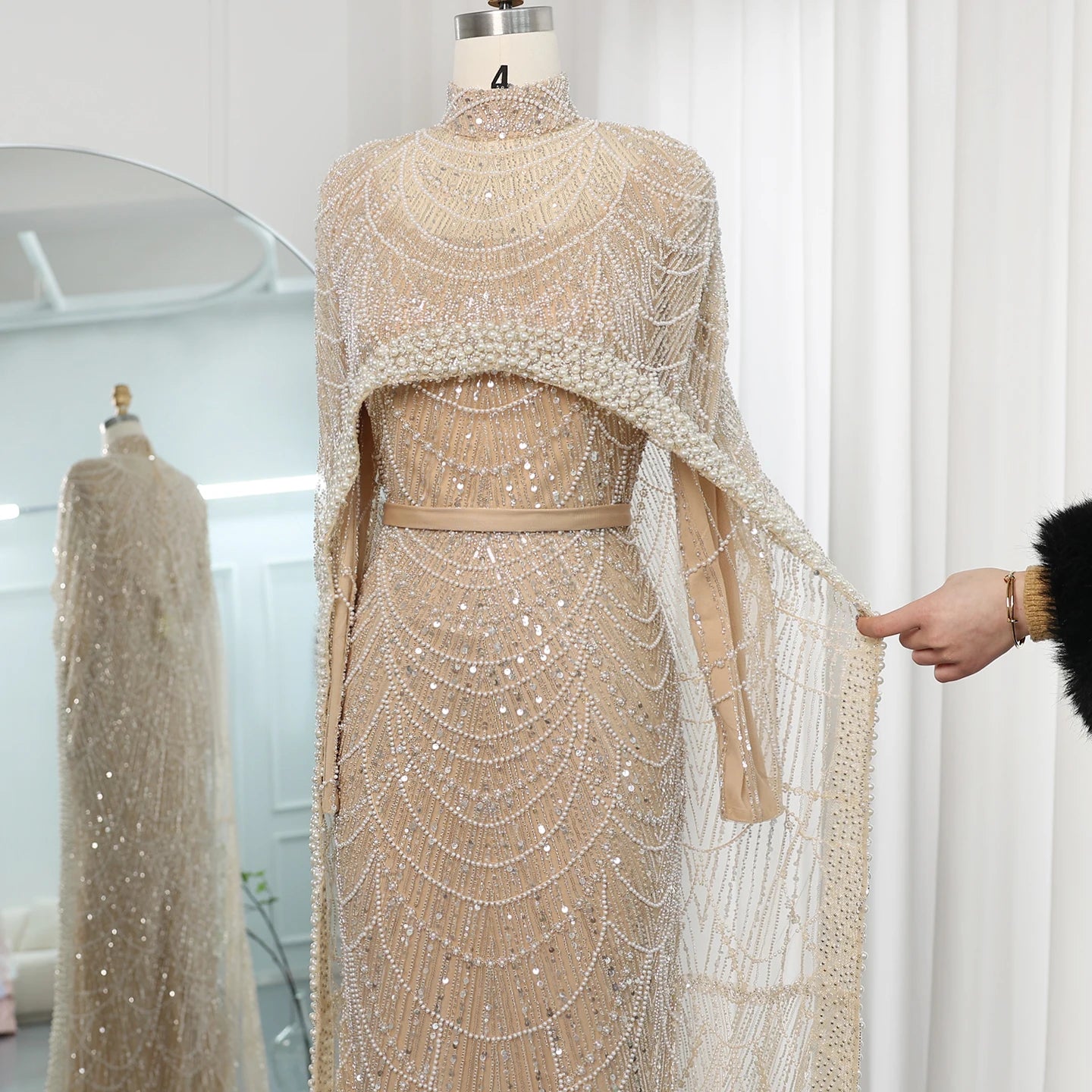 Sharon Said Luxury Pearls Dubai Champagne Evening Dresses