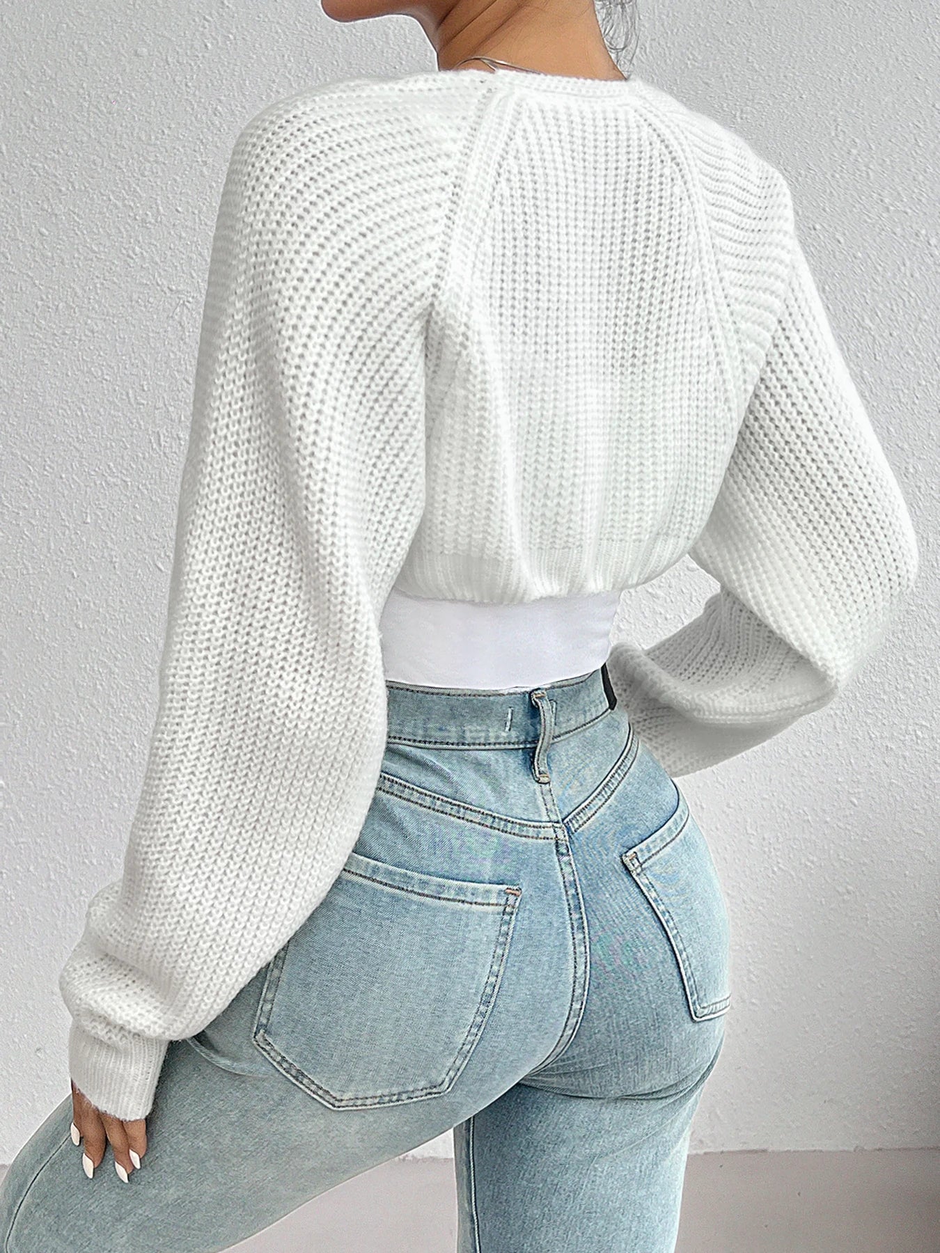 Raglan Sleeve Open Front Ribbed Cardigan for Women