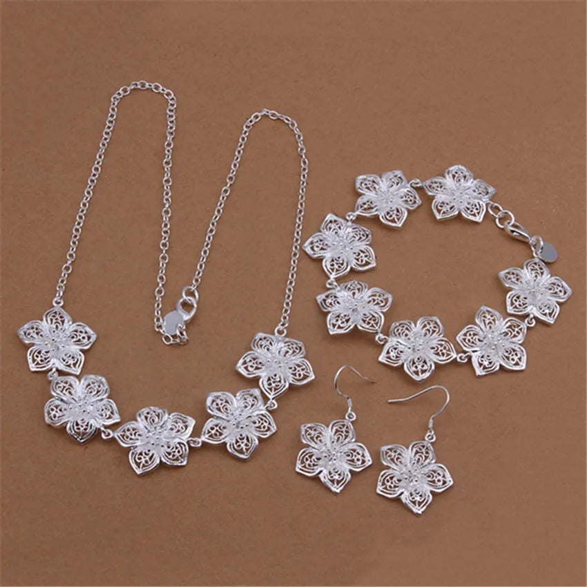 925 Sterling Silver Flower Jewelry Set