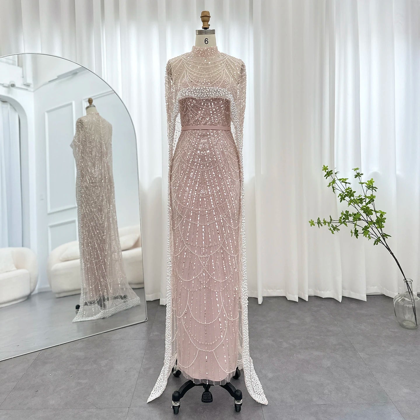 Sharon Said Luxury Pearls Dubai Champagne Evening Dresses