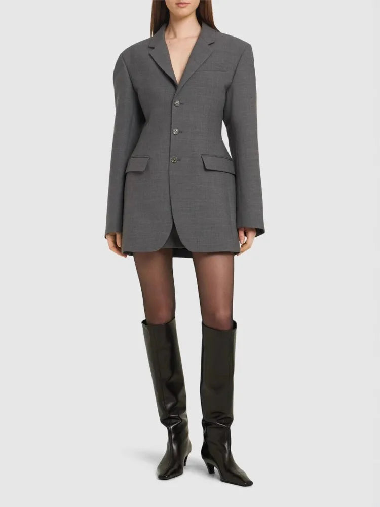 IEQJ Fashion Solid Color Blazer Women's Notched Long Sleeve Single Breasted Suit Jacket 2025 Summer New Tide 3QW1130